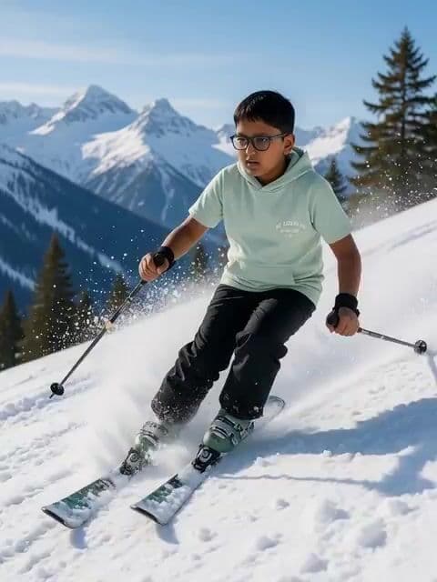Nighttime Skiing with Australian Shepherd and Bunny Video Prompt — cover