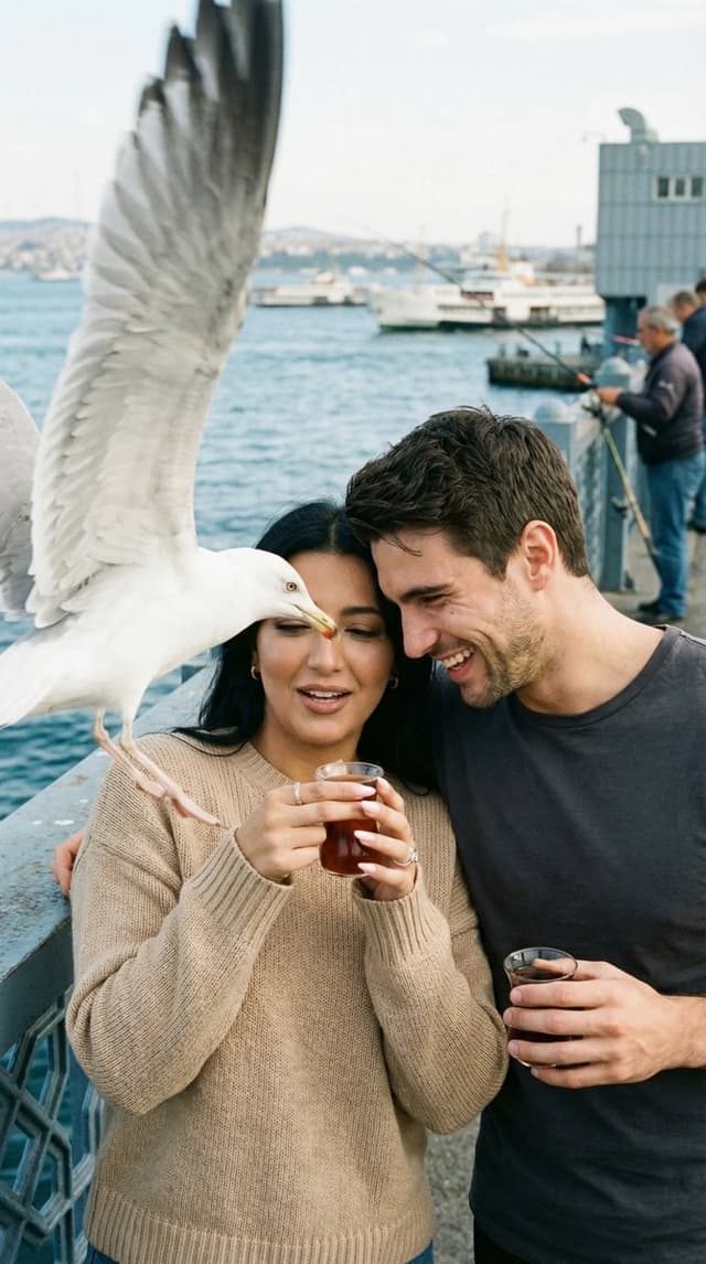 Photorealistic Candid Street Romance Prompt (Galata Bridge) — output