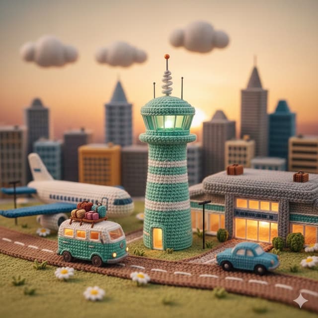 Crocheted Miniature Airport Diorama Prompt — output