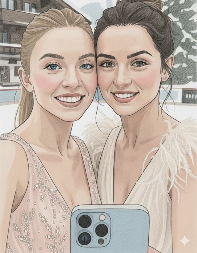 Social Media Post - Pencil Sketch of Sydney Sweeney and Ana de Armas Selfie — output
