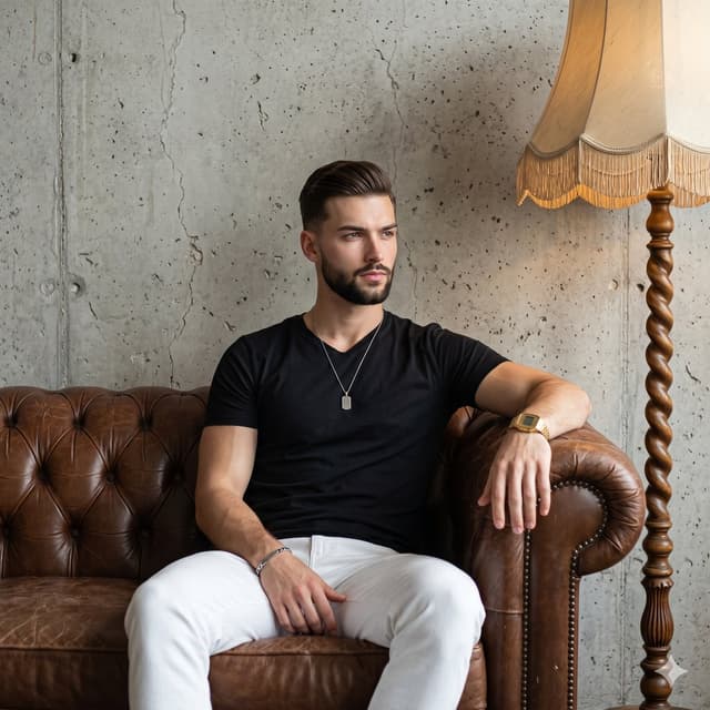 Product Marketing - Man on Vintage Leather Sofa — output