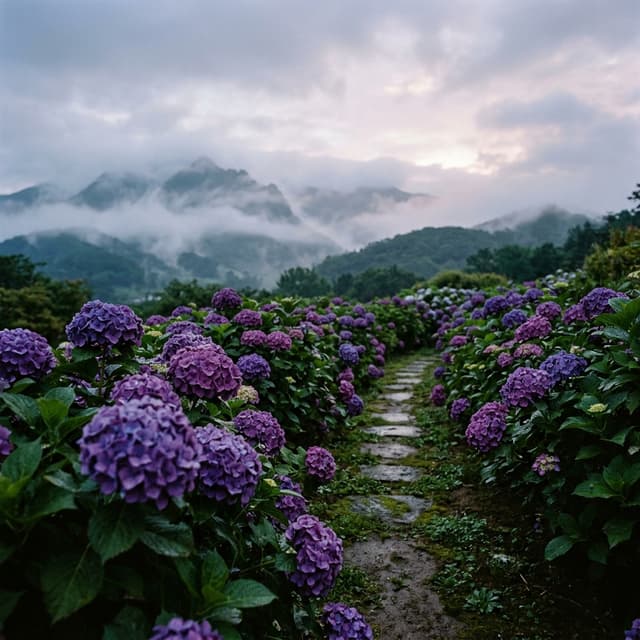 Social Media Post - Misty Hydrangea Garden Landscape — output