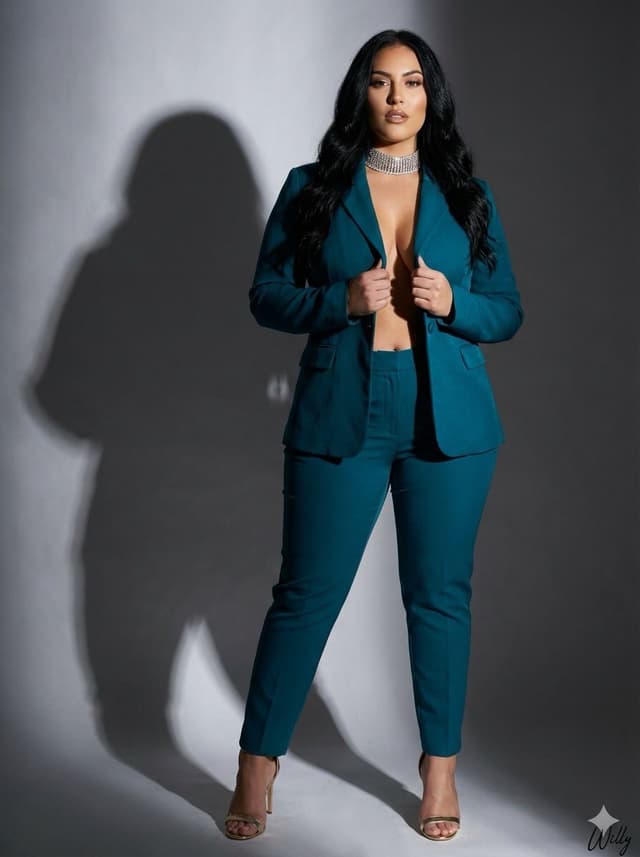 Studio Photograph of Kajal Aggarwal in Teal Pantsuit — output