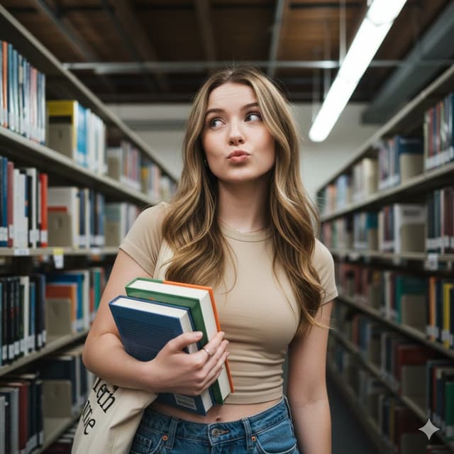 Playful Library Portrait with Books — output