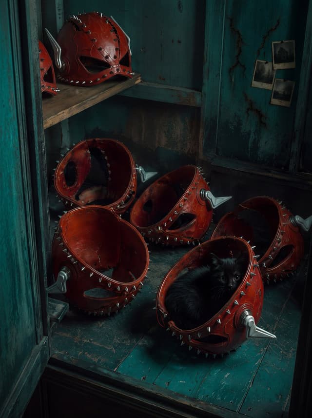 Product Marketing - Red Spiked Mask Cabinet Still Life — output