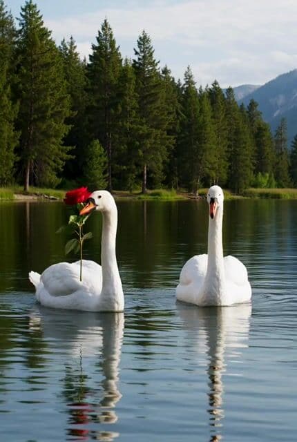 Swans Tossing Rose on Lake — cover
