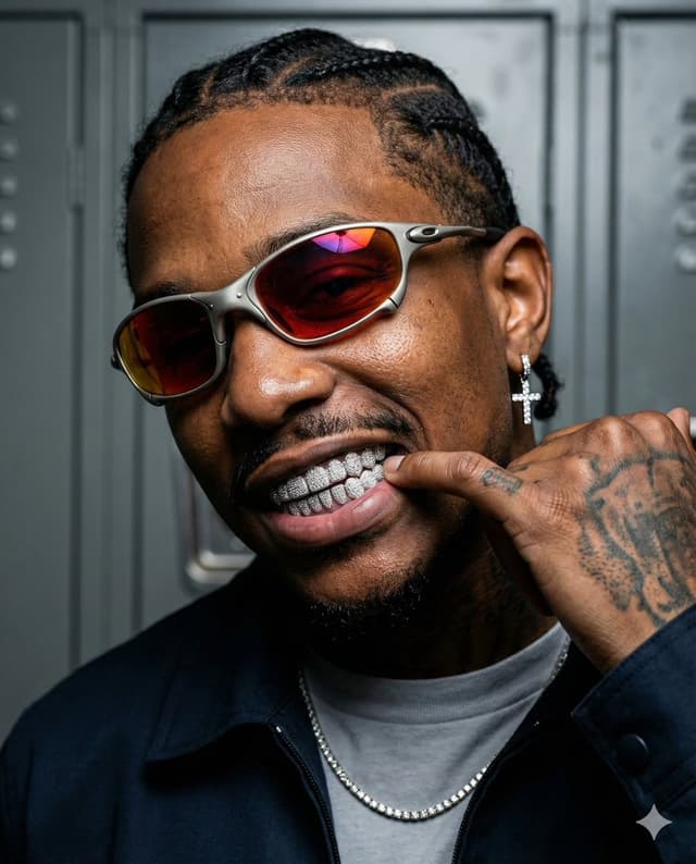 High-Contrast Sports Editorial Portrait with Grillz and Oakley — output