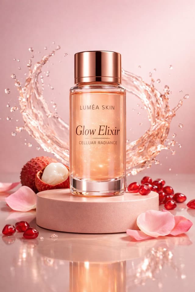 E-commerce Main Image - Luxury Skincare Commercial Photography: Glow Elixir — output