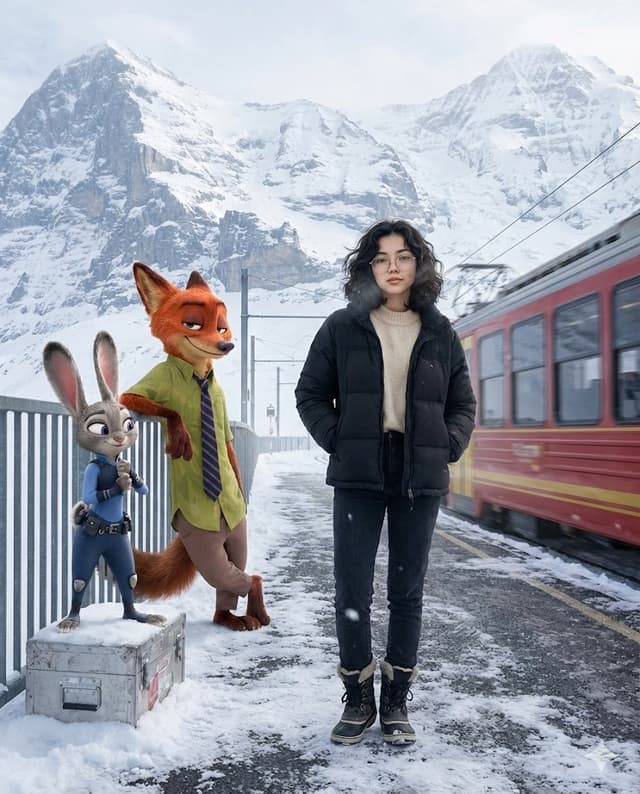 YouTube Thumbnail - Cinematic Alpine Travel Scene with Zootopia Characters Prompt — output