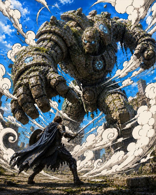 Comic / Storyboard - Warrior Versus Stone Golem — output