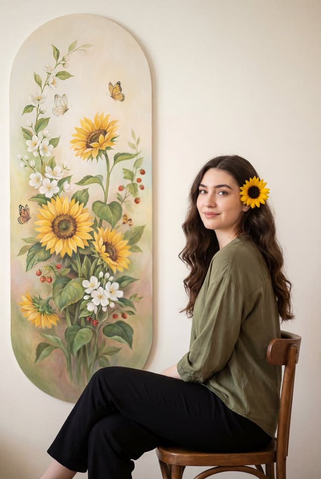 Product Marketing - Warm Botanical Portrait with Sunflower Art — output