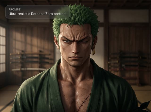 Ultra-realistic Roronoa Zoro portrait — output