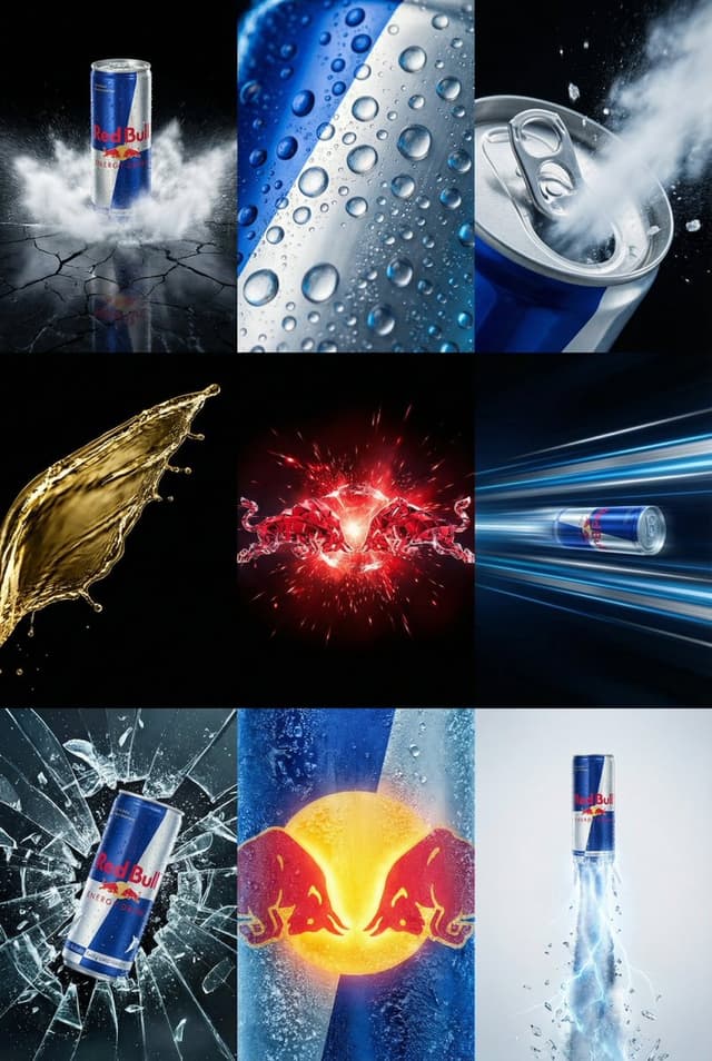 Product Marketing - Red Bull Commercial Grid Collage Prompt (JSON) — output