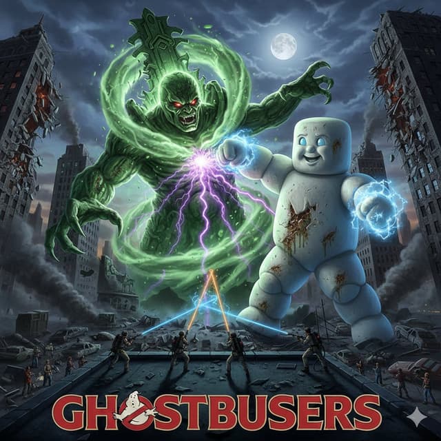 Game Asset - Generate Ghostbusters Scene with Gozer and Stay Puft — output