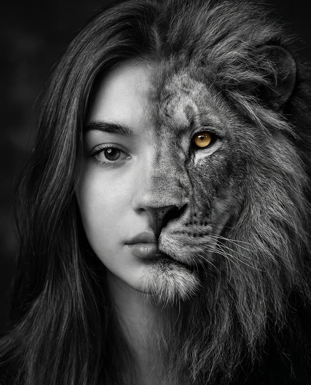 Cinematic Human-Lion Fusion Portrait — output