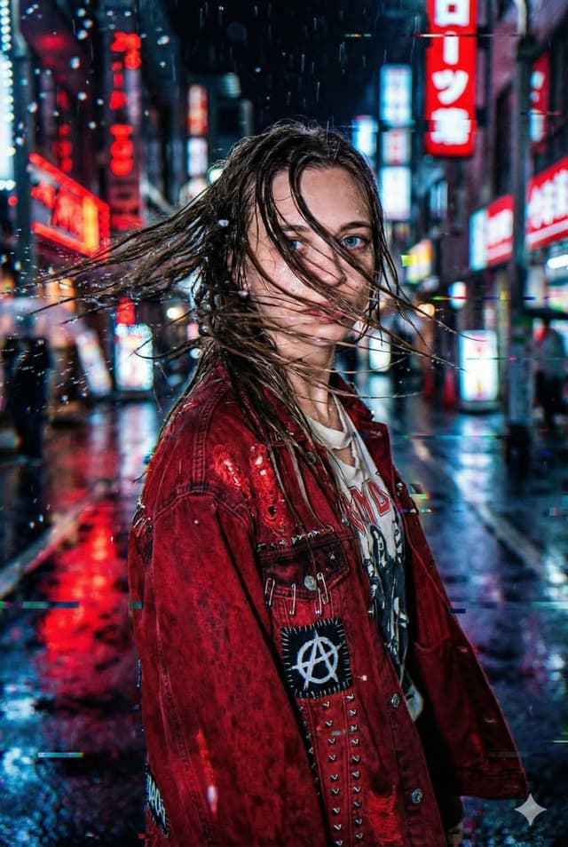 Neo-Tokyo Street Style Portrait Prompt with Glitch Effects — output