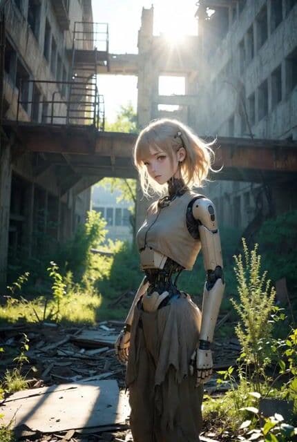 Post-Apocalyptic Girl and Android Guardians — cover
