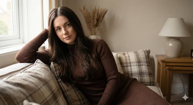 Cozy Lifestyle Editorial Portrait on Sofa — output