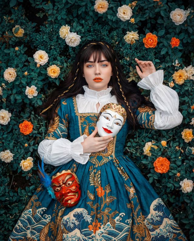 Social Media Post - Cultural Fusion Overhead Portrait with Masks — output