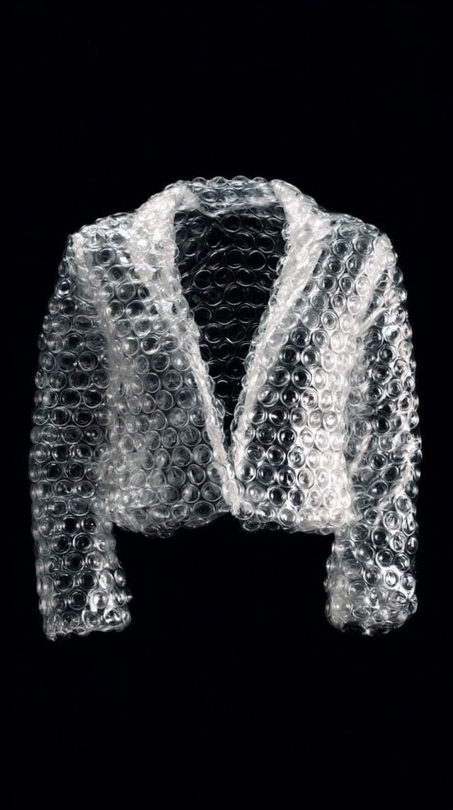 E-commerce Main Image - Minimalist studio shot of transparent bubble wrap fashion item — output