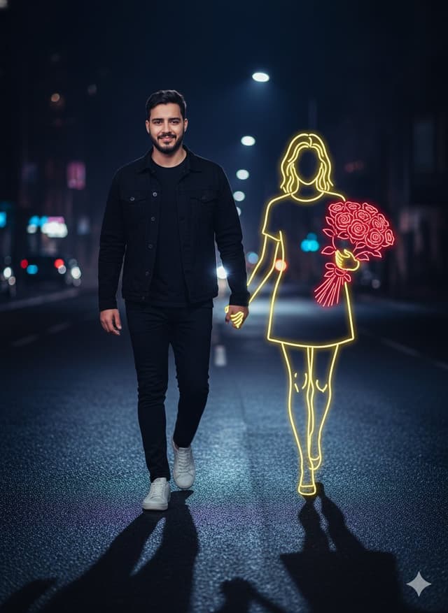 Cinematic Night Portrait with Neon Silhouette — output