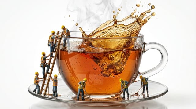 E-commerce Main Image - Macro Product Shot of Teacup with Construction Workers — output
