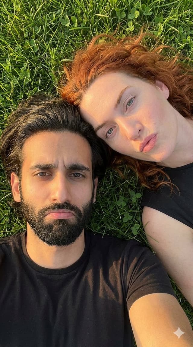 Hyper-Realistic Couple Selfie on Grass Prompt — output
