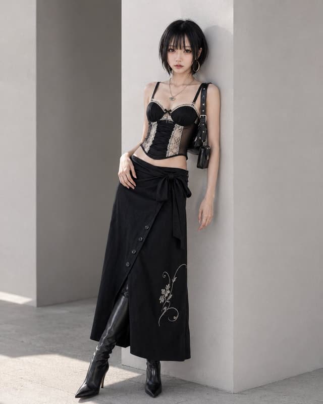 E-commerce Main Image - Lace Corset and Maxi Skirt Wardrobe — output