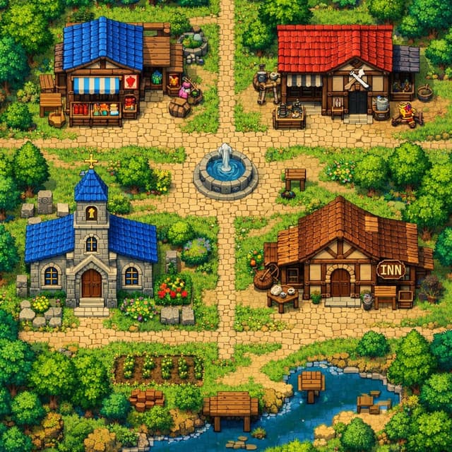 Game Asset - 2D Pixel Art Village Map Prompt (ChatGPT) — output