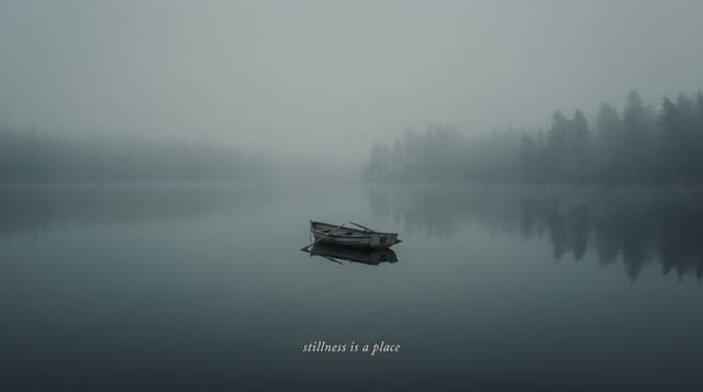 Social Media Post - Misty Lake Rowboat with Text Caption — output