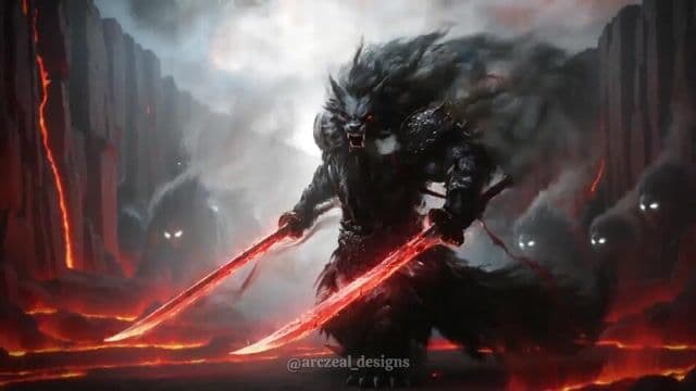 Grok Imagine video prompt for a werewolf demon hunter movie trailer — cover