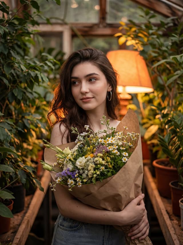 Atmospheric Portrait with Flowers and Warm Lighting — output