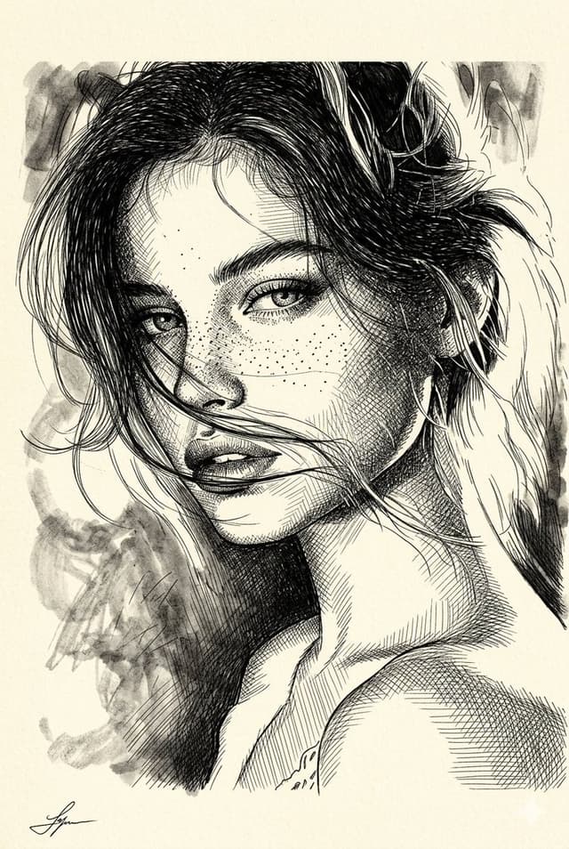 Comic / Storyboard - Cross-Hatched Ink Portrait — output