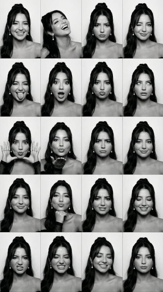 Profile / Avatar - Black and White Photobooth Expression Grid (4x4) — output