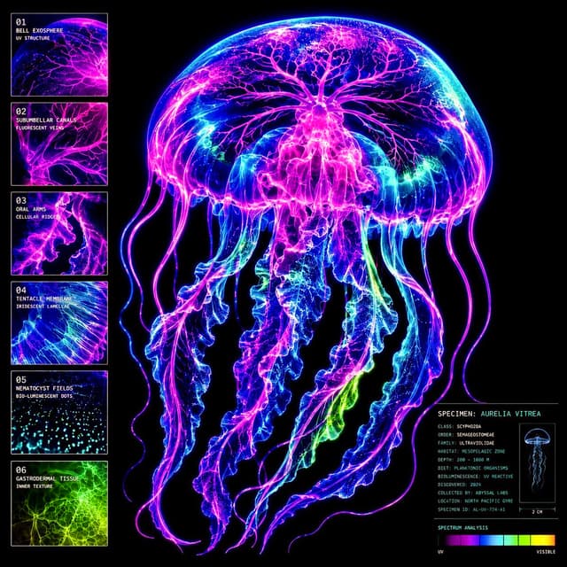 Infographic / Edu Visual - Neon Jellyfish Scientific Specimen — output