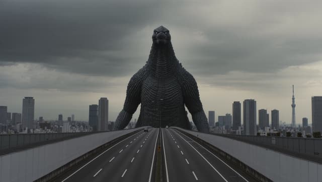 Social Media Post - Godzilla in Tokyo Skytree District, 70s Style — output