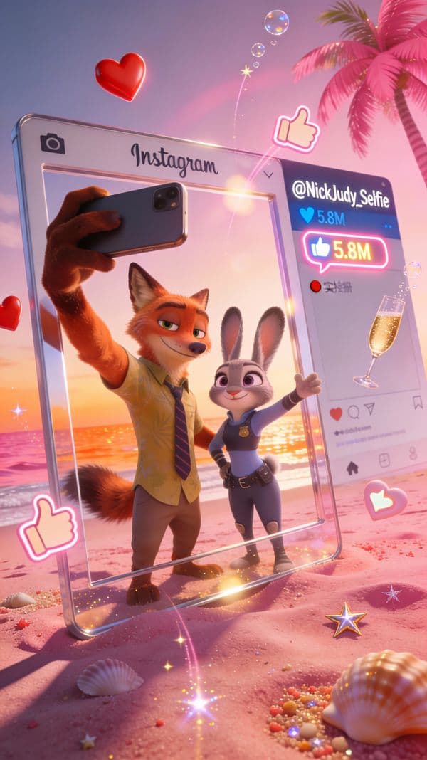 Nick and Judy Pink Beach Instagram-Style Selfie — output