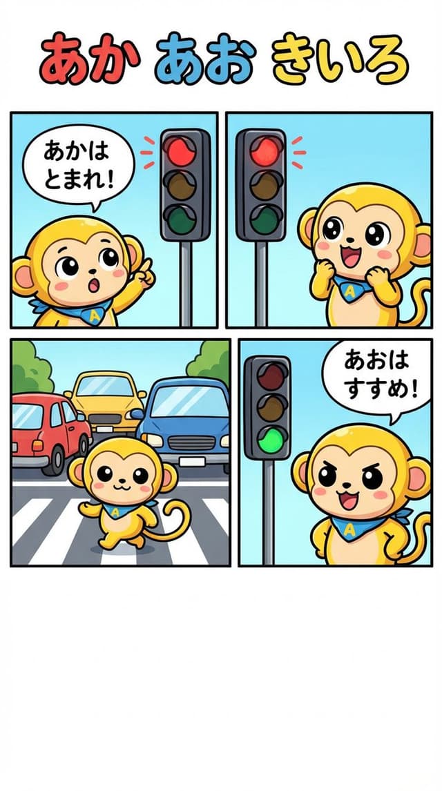 Four-Panel Comic: Red, Blue, Yellow Theme — output
