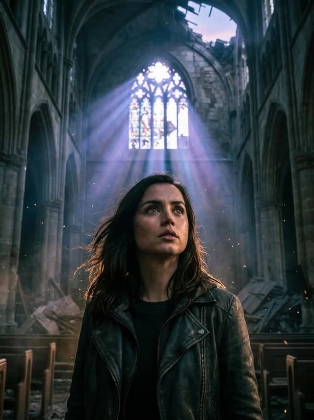 Comic / Storyboard - Cinematic Portrait in Ruined Gothic Cathedral — output