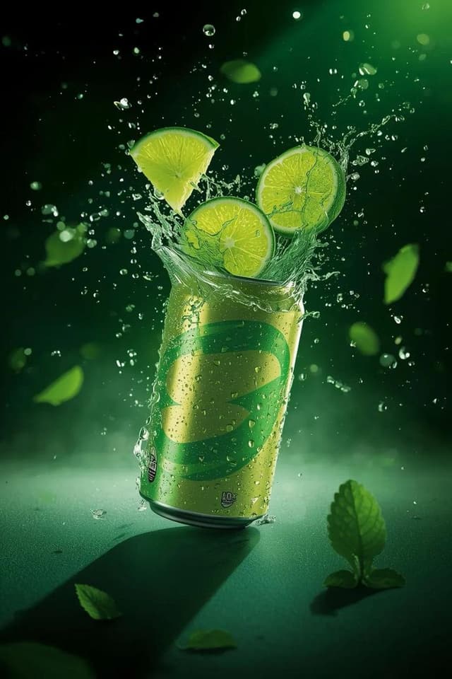 Hyper-Realistic Commercial Product Shot of Exploding Lime Soda Can — output