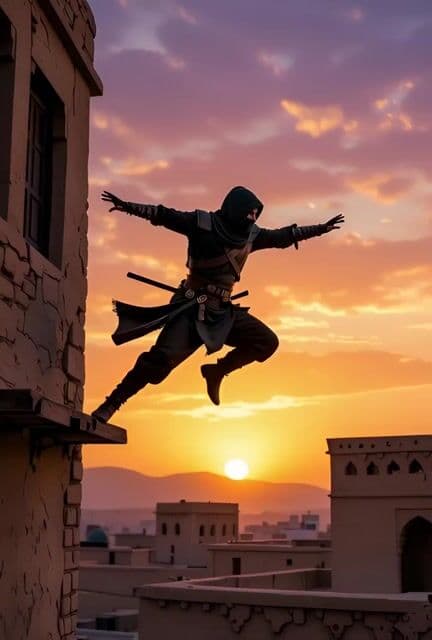 Character landing and sunset pan — cover