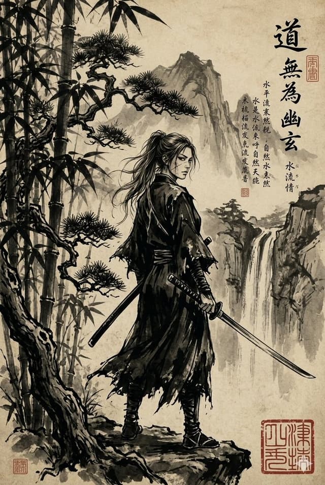 Comic / Storyboard - Ink-Wash Samurai Landscape — output