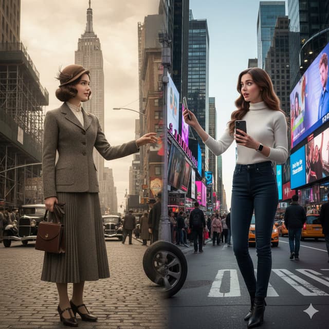 Split-Screen Cinematic Time Travel Prompt — output