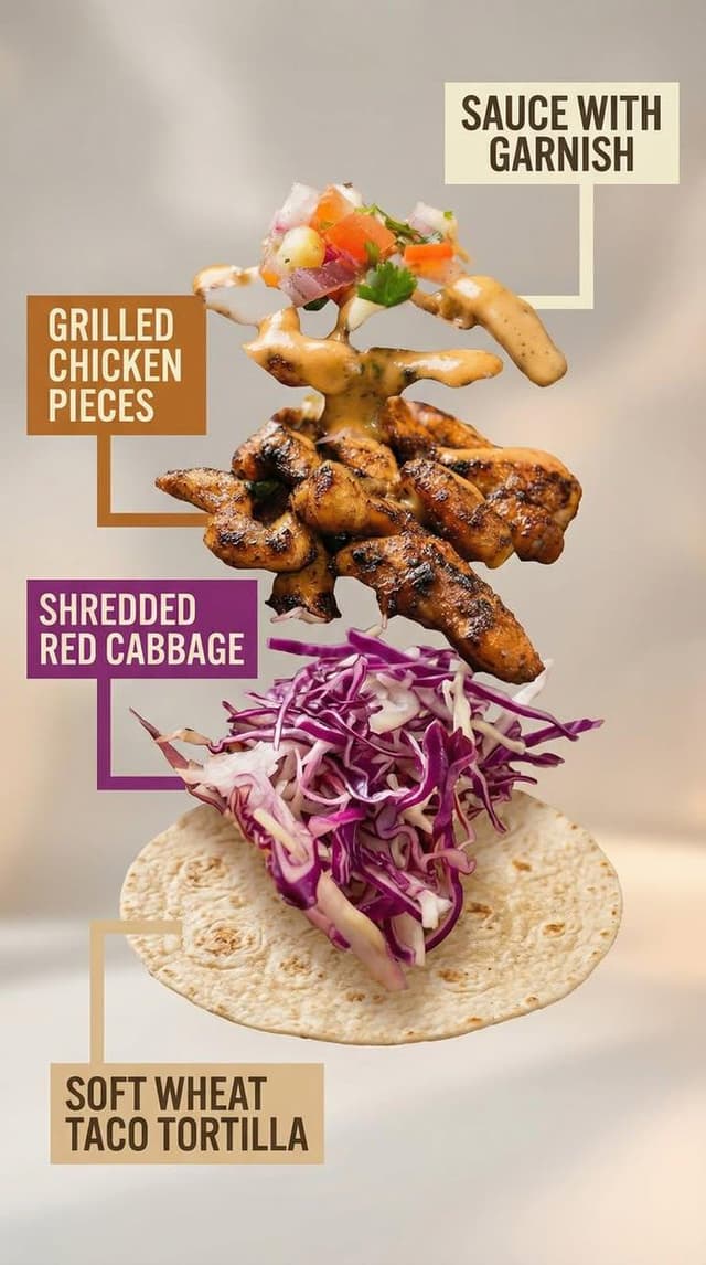 Infographic / Edu Visual - Exploded View Taco Visualization and Commercial Food Photography Prompt — output