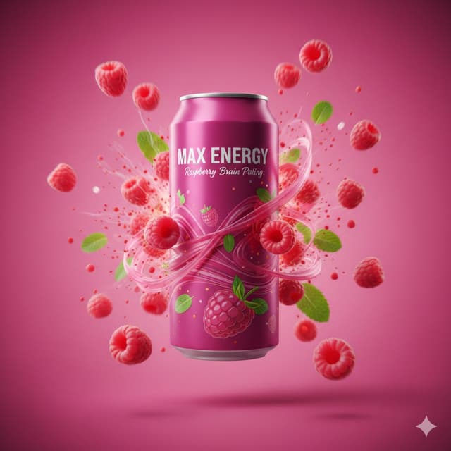 E-commerce Main Image - Cinematic Raspberry Energy Drink Ad Shot Prompt — output