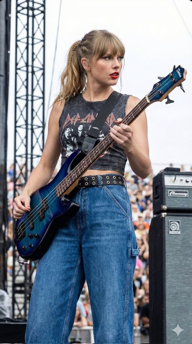 YouTube Thumbnail - Ultra-Realistic Portrait of Female Bass Guitarist Performing Live — output