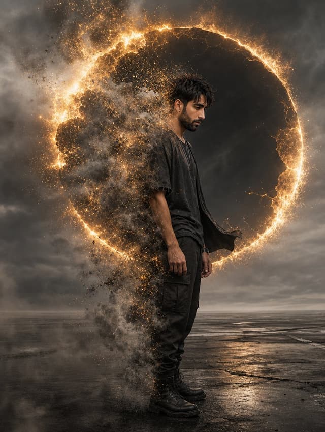 Comic / Storyboard - Cinematic Eclipse Disintegration Portrait — output