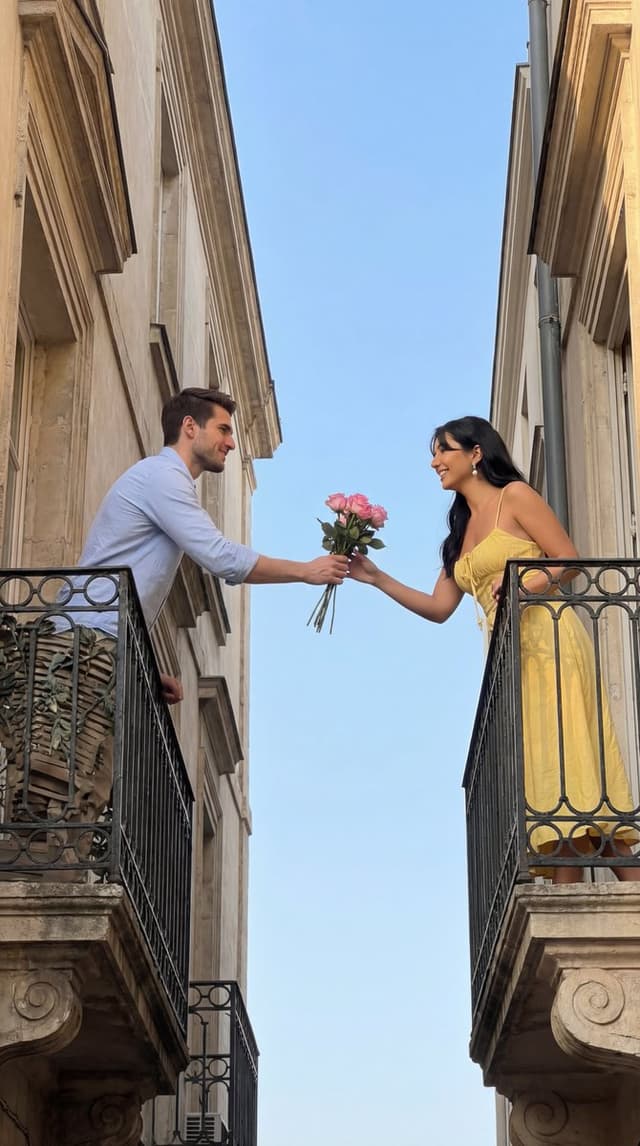 Cinematic Romantic Editorial: Balcony Flower Exchange — output