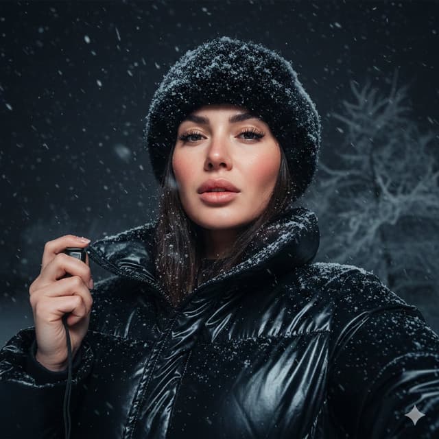 Detailed JSON Prompt for Cinematic Winter Selfie Portrait — output
