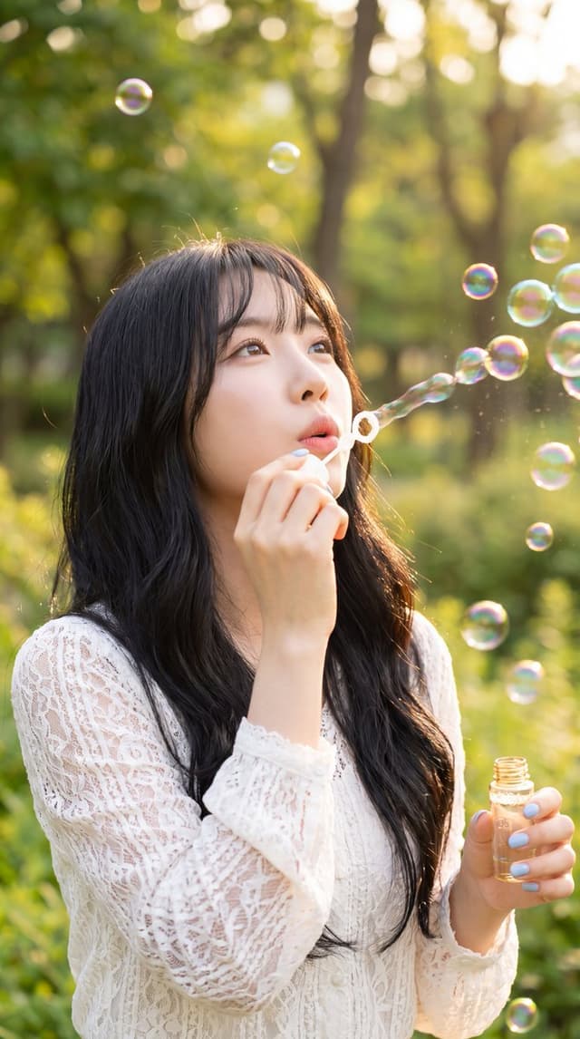 Profile / Avatar - Dreamy Portrait of Woman Blowing Bubbles — output